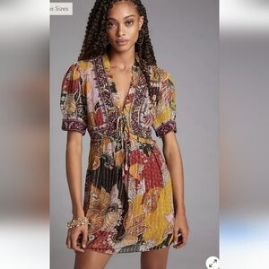 Anthropologie Verb by Pallavi Singhee Boho Beaded Floral Mini Dress Size M